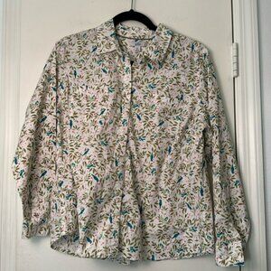 Croft & Barrow Tropical Jungle Parrot Button Up Cotton Blouse Size XL Petitie